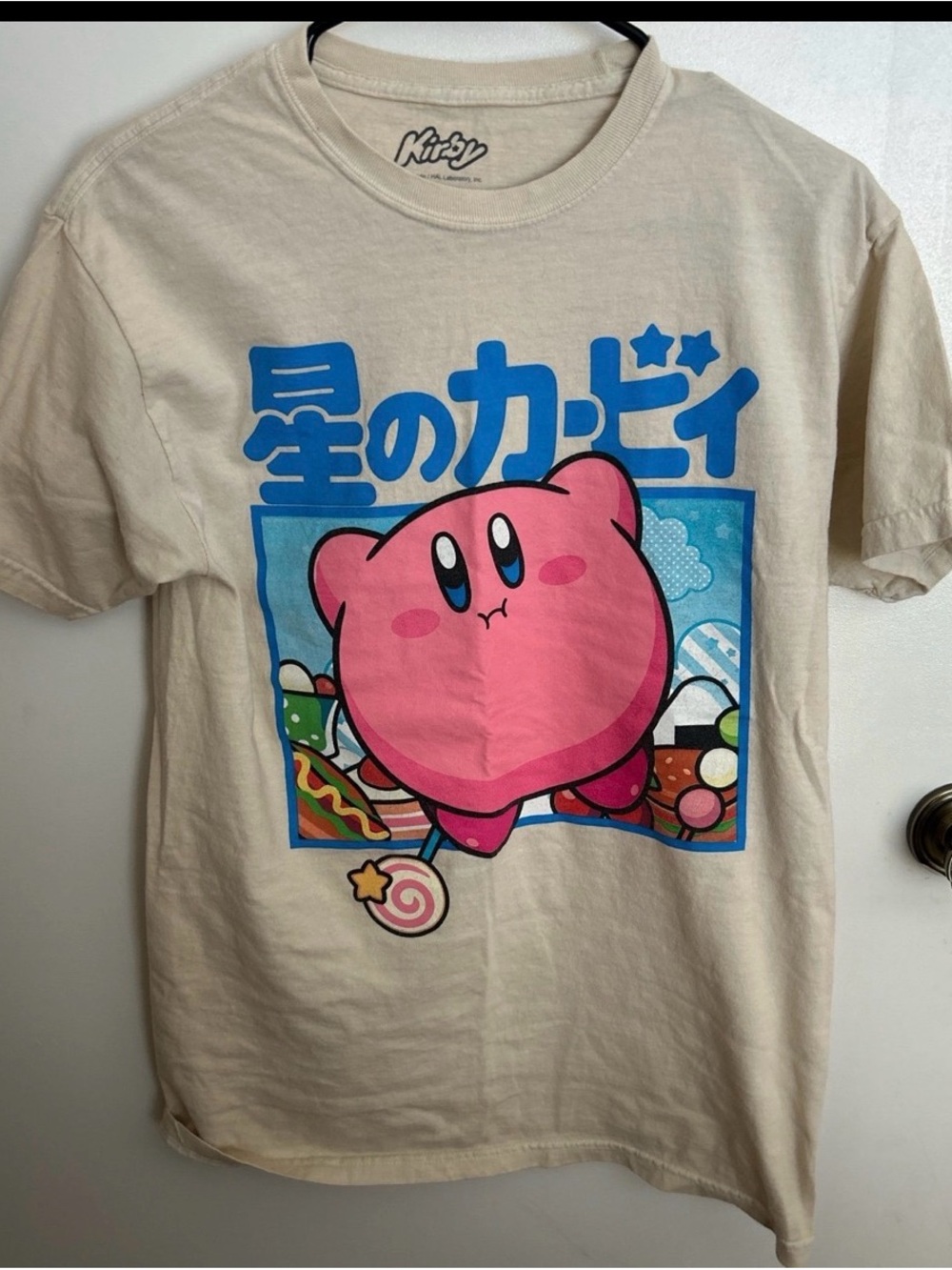 Kirby Graphic Tee - Pink Kirby on Cream Shirt
